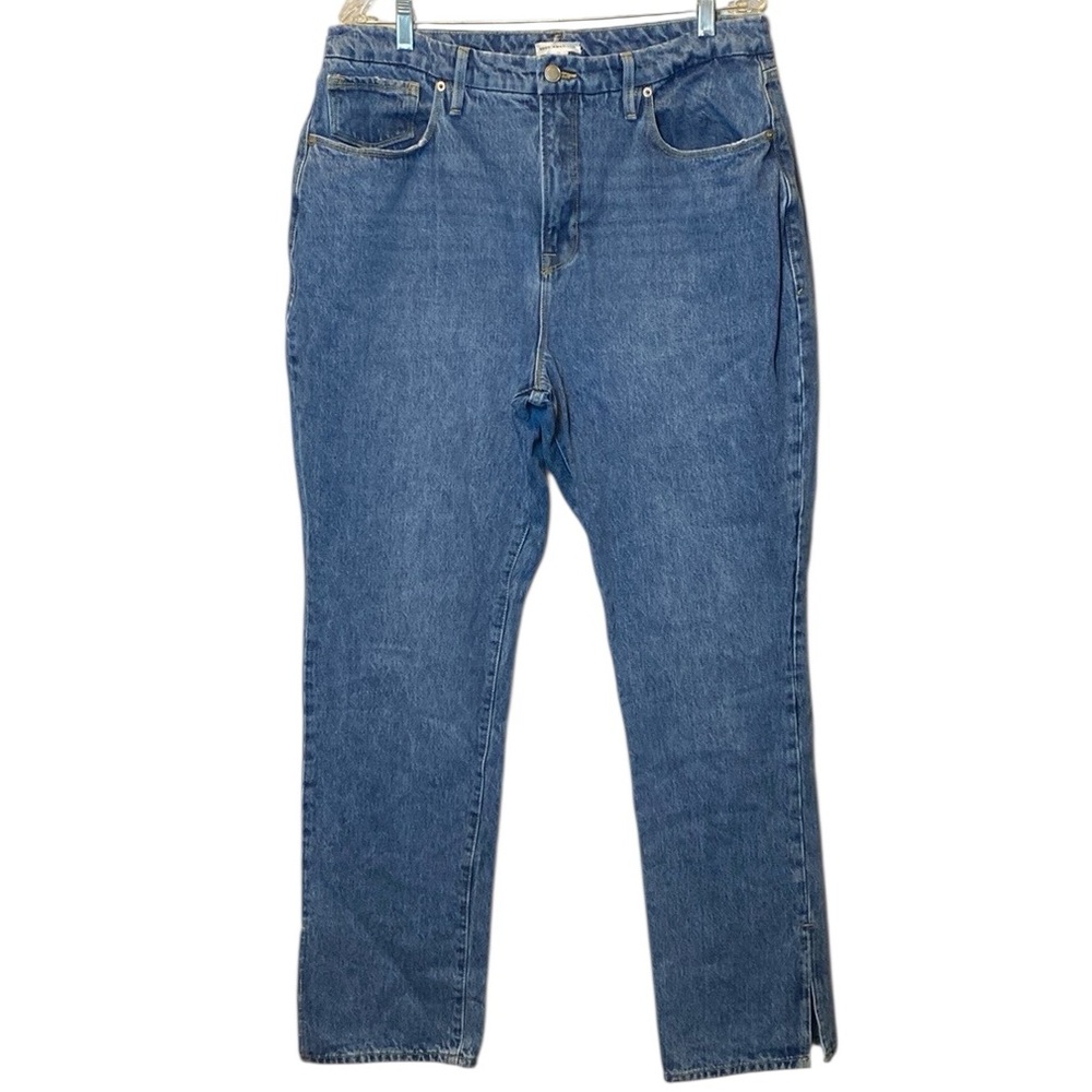 Good American Good Boy Straight Jeans Women’s 15 Blue Medium Wash Denim Slit Hem - Picture 3 of 17